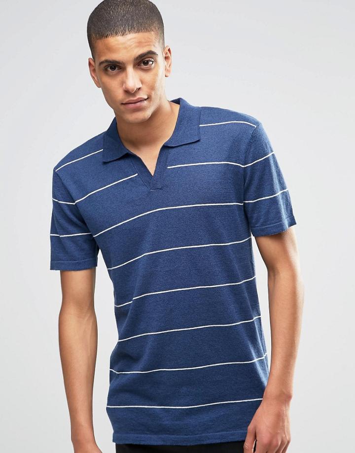Minimum Knitted Polo With Open Neck - Midnight