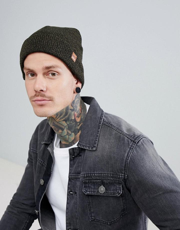 Dead Vintage Beanie Hat In Khaki Marl - Green