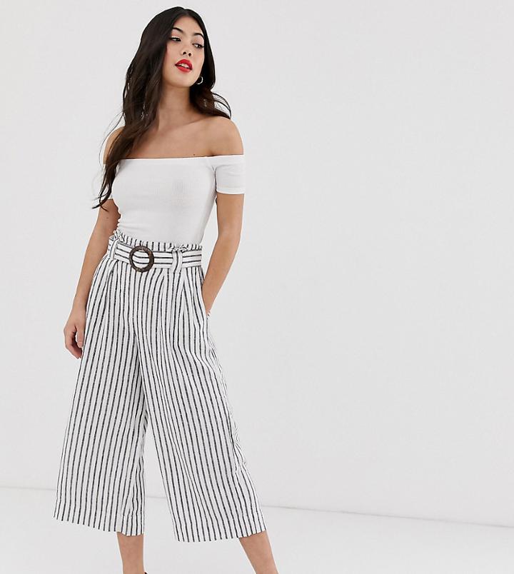 New Look Petite Stripe Linen Crop Pants In Cream Pattern