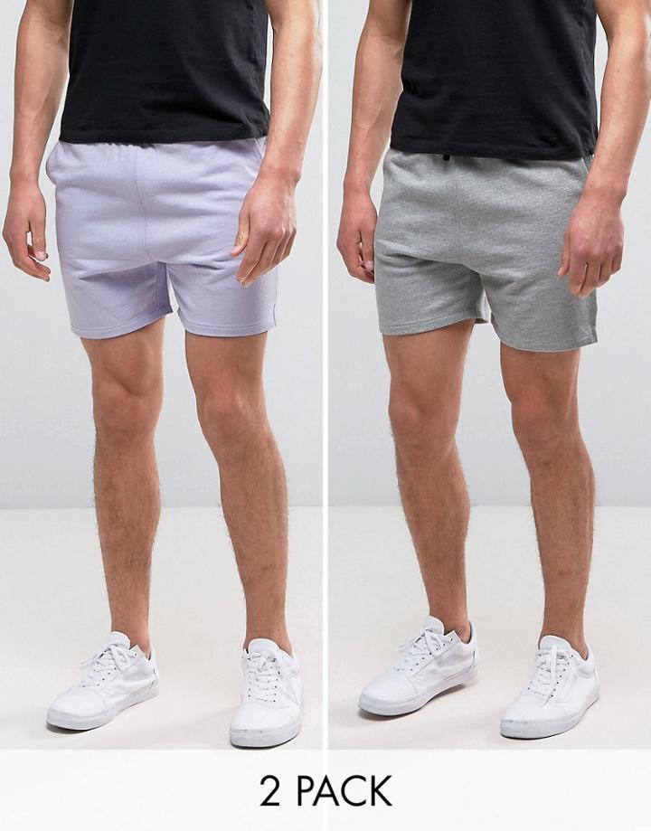 Asos Jersey Shorts 2 Pack Lilac/gray Marl Save - Multi