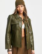 Bolongaro Trevor Leather Worker Jacket In Sage Green
