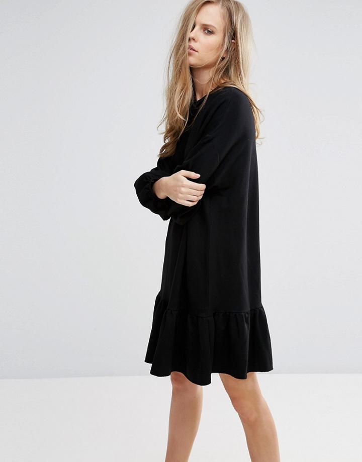 Pull & Bear Frill Hem Shift Dress - Black