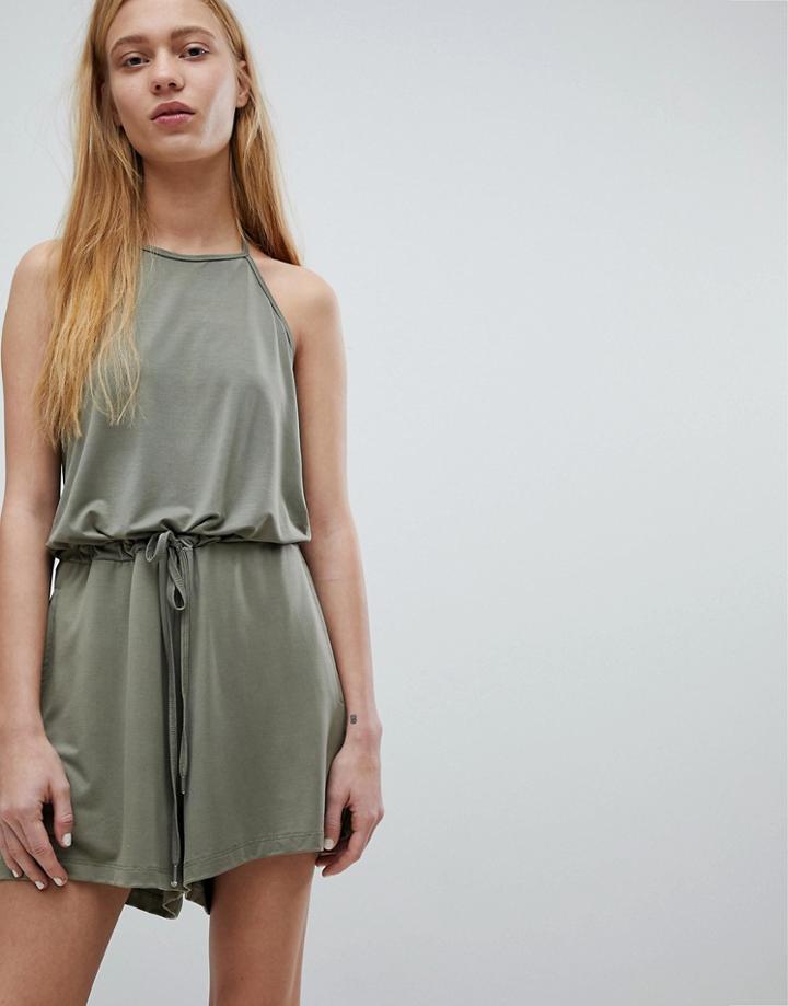 Dr Denim Tie Neck Romper - Green