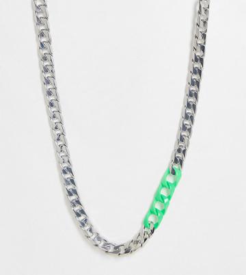 Faded Future Curb Chain Necklace With Contrast Links In Silver And Green