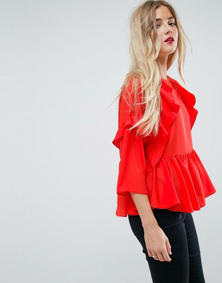 Asos Ruffle Smock Top - Orange