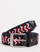 Tommy Hilfiger Elastic Woven Belt In Black/red/white-multi