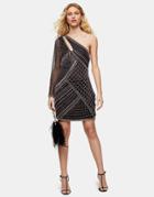 Topshop Embellished One Shoulder Dress In Black