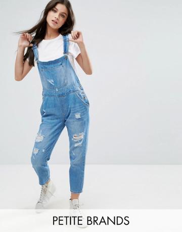 Kubban Petite Distressed Overalls - Blue