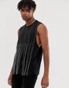 Asos Design Festival Relaxed Sleeveless T-shirt With Dropped Armhole And Embellished Gem Fringing In Black - Black