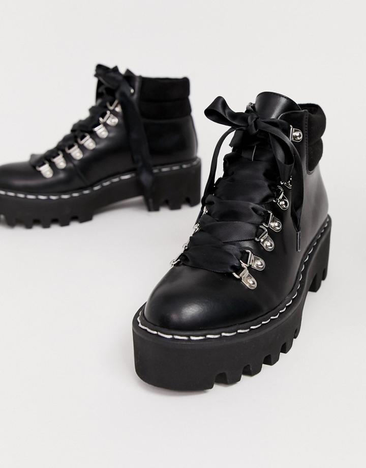 Lamoda Remedy Black Lace Up Boot With Stitch Detail