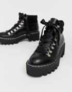 Lamoda Remedy Black Lace Up Boot With Stitch Detail