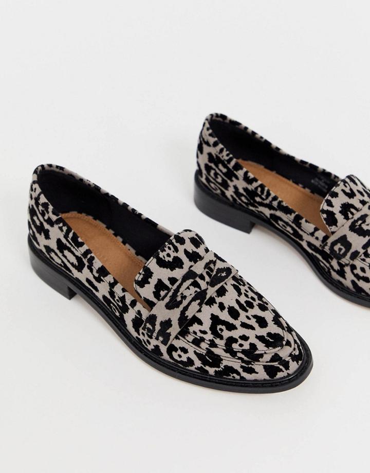 Asos Design Mantra Loafer Flat Shoes In Gray Leopard - Multi