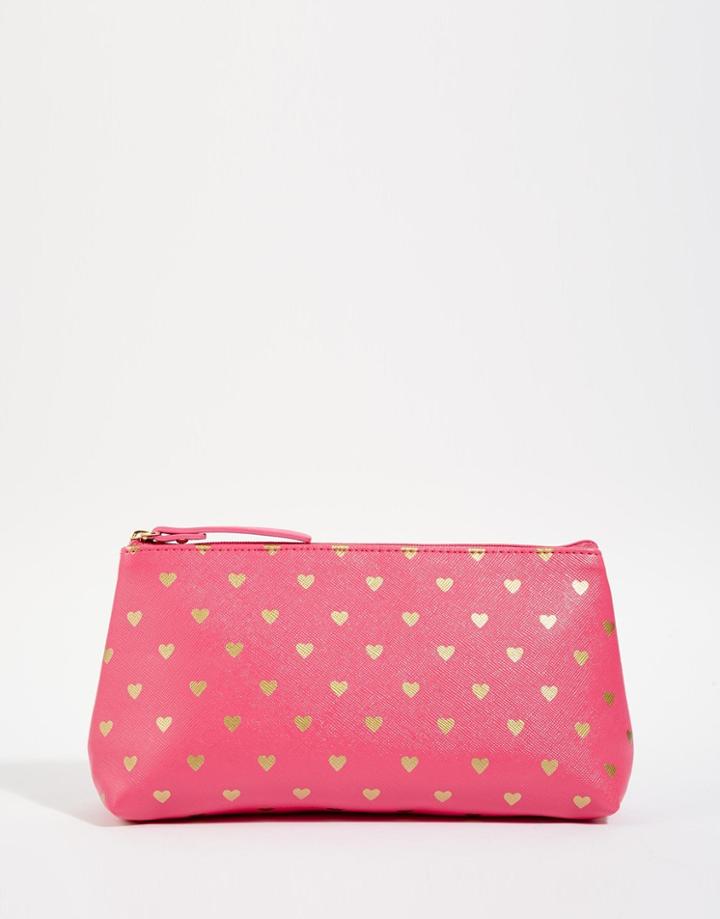 Bombay Duck Makeup Bag In Heart Print - Pink