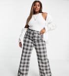 Asos Design Curve High Rise 'relaxed' Dad Jeans In Washed Check With Elasticated Back Waist-multi