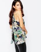 Ax Paris Split Back Top In Floral Print - Multi