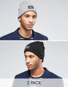 Asos Patch Beanie 2 Pack In Black And Gray - Multi