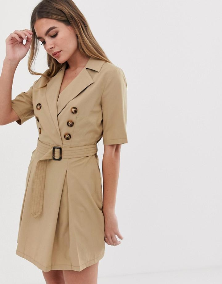 Boohoo Belted Blazer Dress In Stone - Stone
