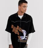 Heart & Dagger Oversized Shirt With Snake Branded Print-black