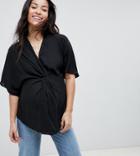 Asos Design Maternity Twist Front Kimono Sleeve Top In Black - Black