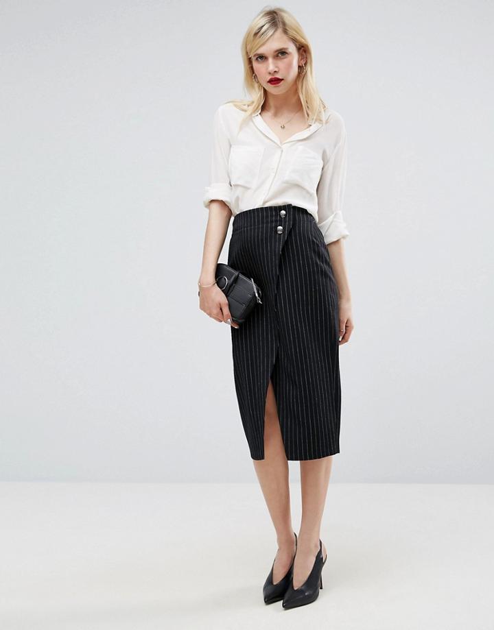 Asos Pin Stripe Pencil Skirt - Navy