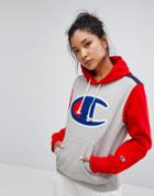 Champion Hoodie With Color Block & Front Logo - Gray