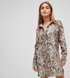 Missguided Petite Shirt Dress In Snake Print - Brown