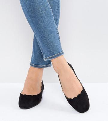 Lost Ink Wide Fit Whisper Black Scallop Ballet Flats - Black