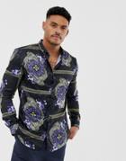 River Island Shirt With Baroque Leopard Print In Navy - Navy