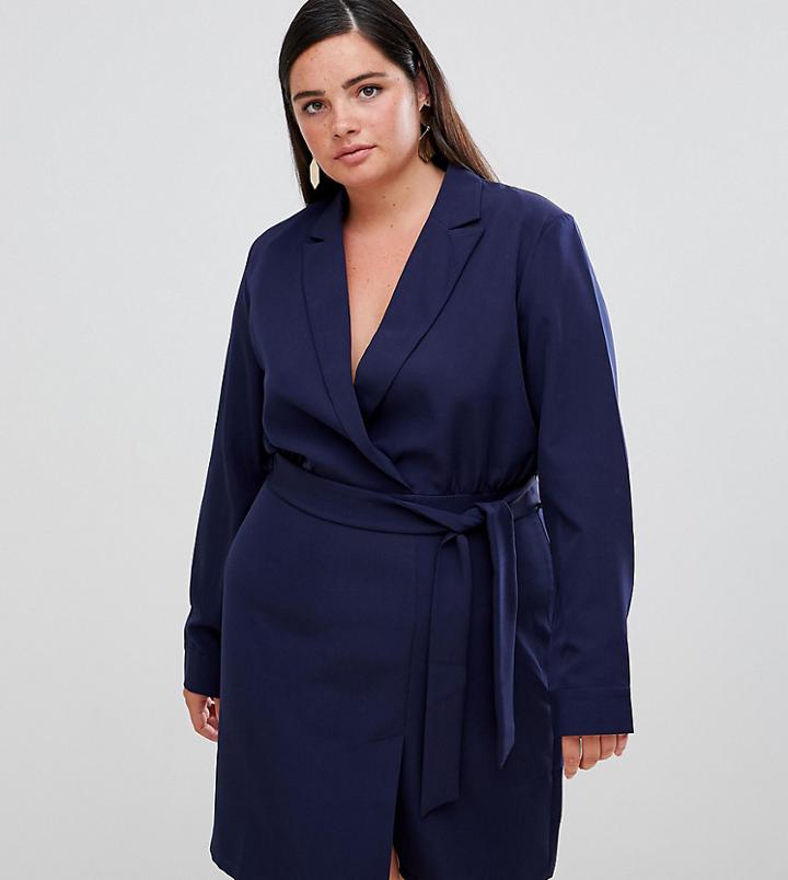 Unique 21 Hero Tailored Dress With Belt - Navy