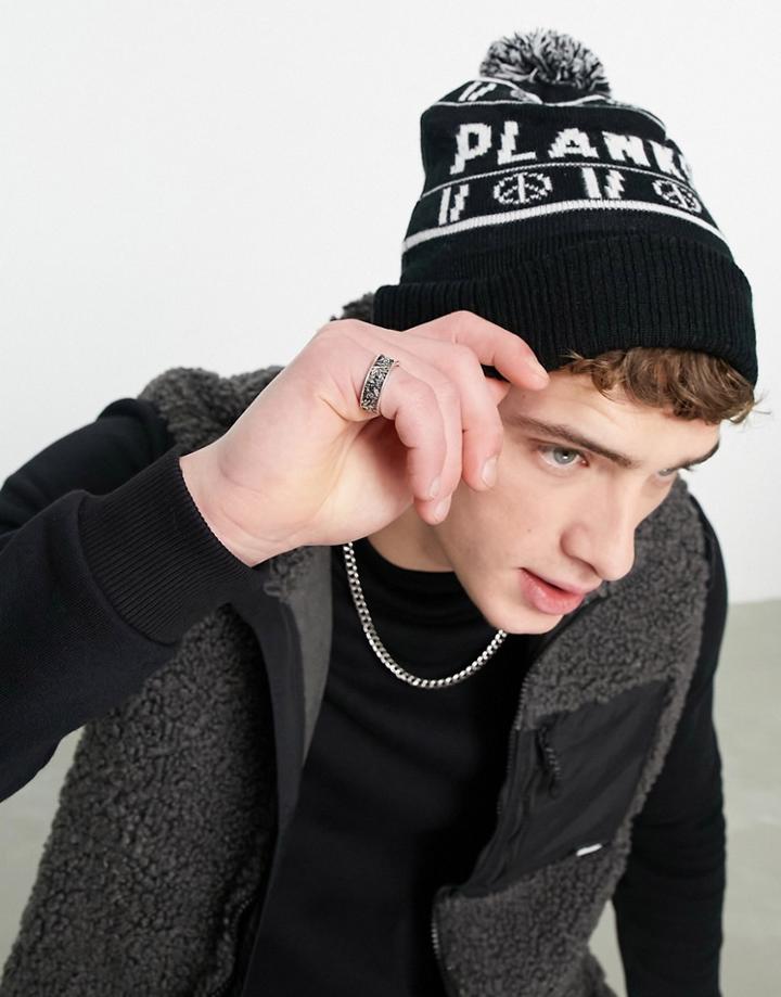 Planks Classic Logo Bobble Beanie In Black