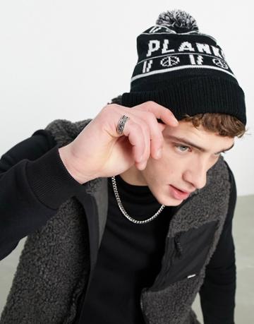 Planks Classic Logo Bobble Beanie In Black