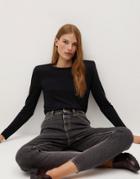 Mango Cotton Long Sleeve T-shirt With Shoulder Pads In Black - Black