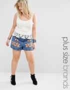 Alice & You Denim Shorts With Butterfly Floral Embroidery - Blue