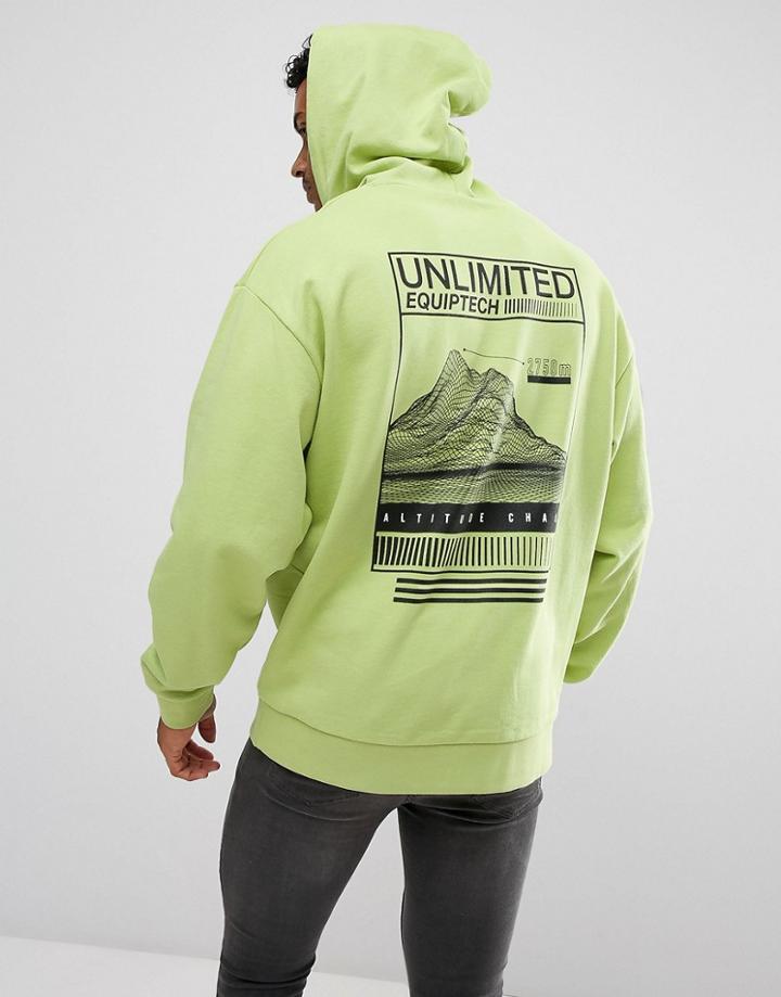 Asos Oversized Hoodie With Back Print - Green