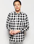 Weekday West Regular Fit Shirt Block Herringbone Check In Black/white