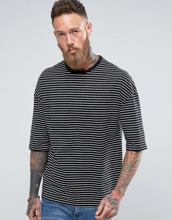 Asos Oversized Stripe T-shirt With Distressing - Black