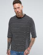 Asos Oversized Stripe T-shirt With Distressing - Black