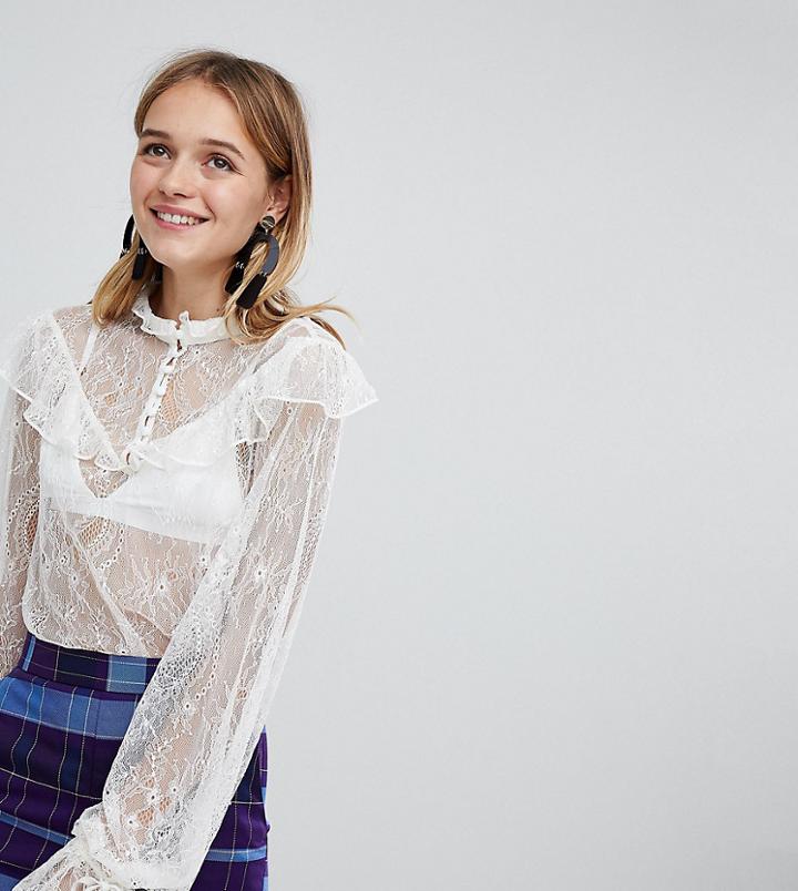Monki Lace Button Up Blouse - Cream
