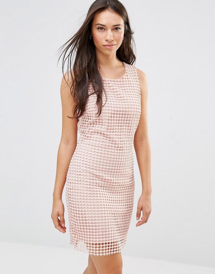 Lavand Grid Sheer Layer Shift Dress In White - Pink