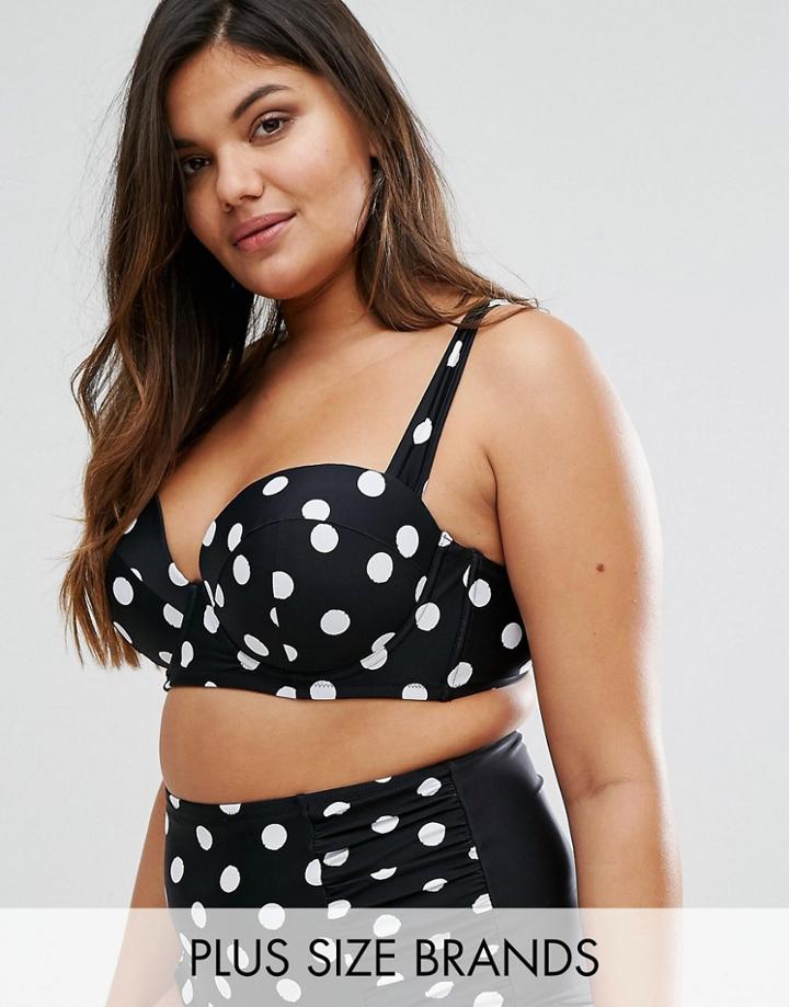 City Chic Spot Underwired Bikini Top - Black
