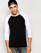 Asos Muscle Long Sleeve T-shirt With Contrast Raglan Sleeves - Black