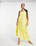 Asos Design Tiered Maxi Beach Dress In Yellow