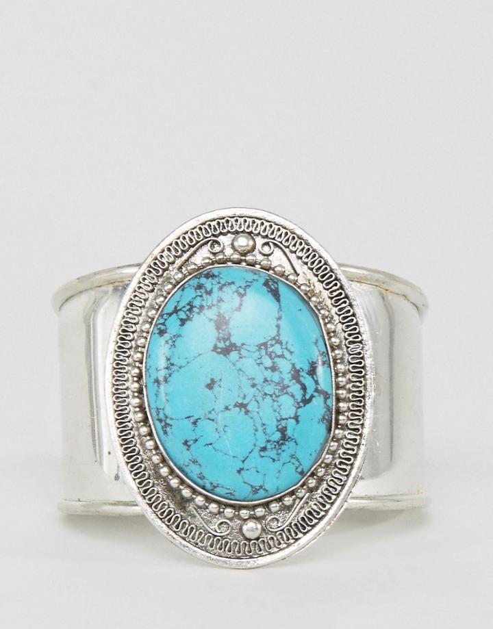 Raga Turquoise Pendant Cuff Bracelet - Silver