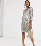 Tfnc Materrnity Patterned Sequin Bodycon Mini Dressin Gold And Silver-multi