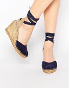 Park Lane Ankle Tie Espadrille Wedge Shoes - Navy