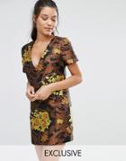 Missguided Floral Brocade Shift Dress - Multi