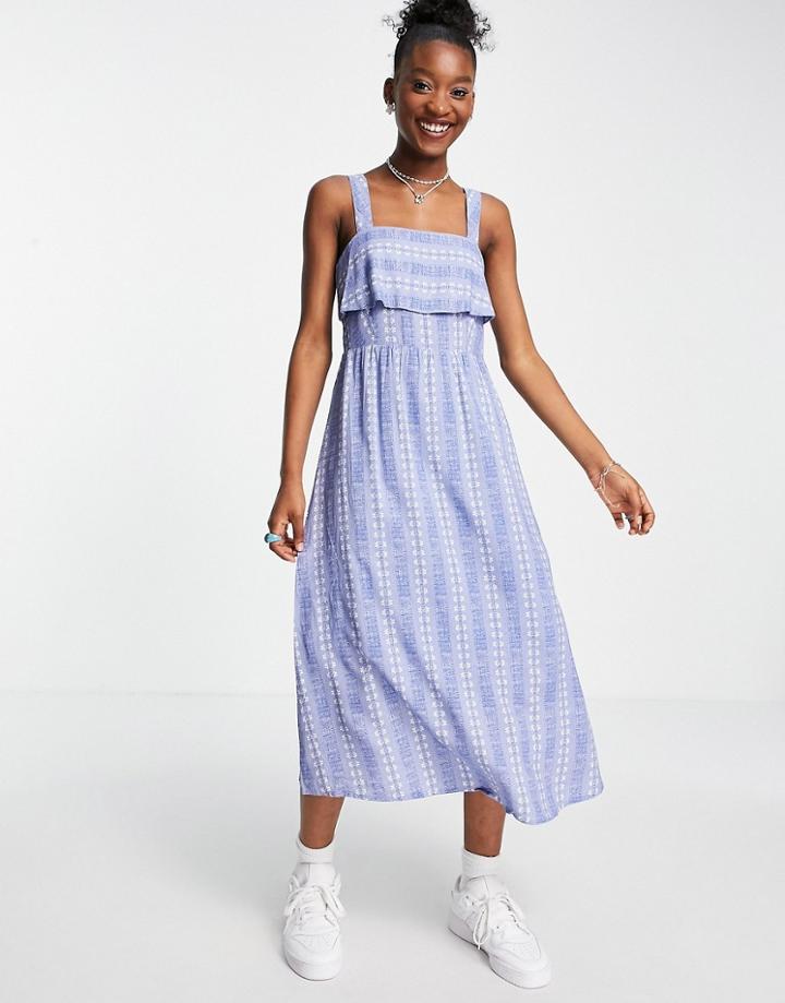 En Cr Me Midi Smock Layered Dress With Tie Back In Blue Spot-blues