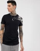 Religion T-shirt With Feather Skull Shoulder Print - Black