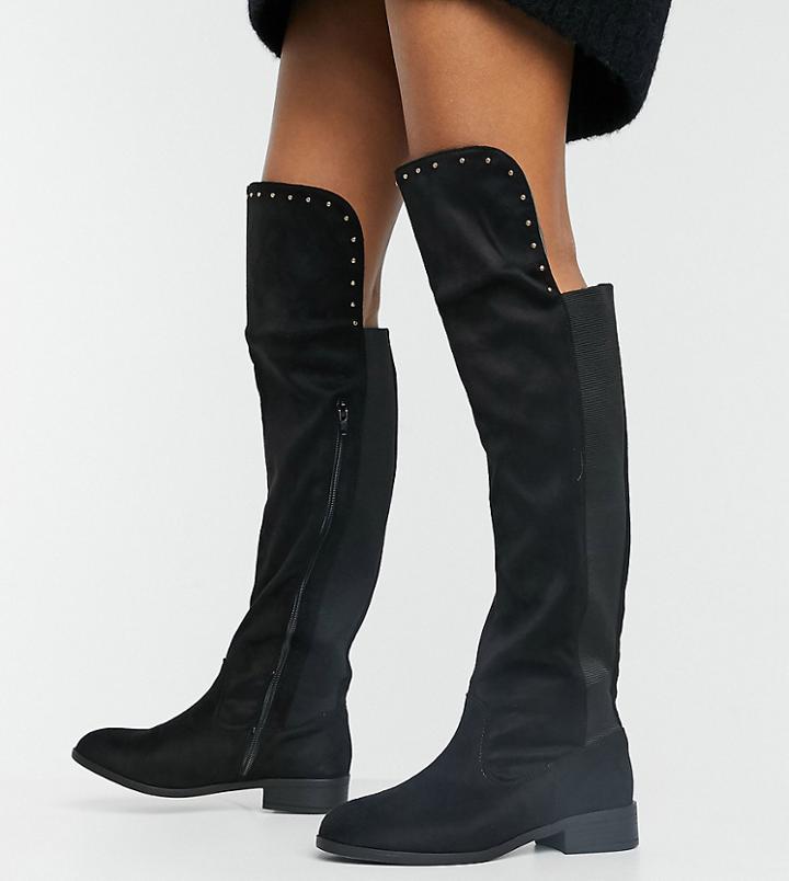 Simply Be Extra Wide Fit Knee High Flat Boot In Black