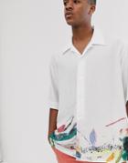 Noak Oversized Shirt With Placement Border Brush Stroke-white